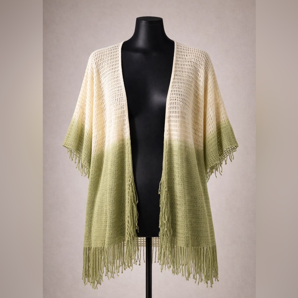 Women’s Ombre Crochet Fringe Swim Coverup - Olive/Cream - Picture 3 of 4